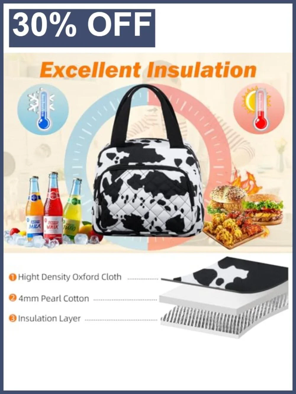 Insulated Lunch Bag Cooler Tote Oxford Cloth Leakproof